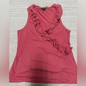 Ralph Lauren Women's Sleeveless Stripe Cotton Ruffle Faux Wrap Top